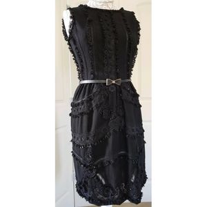 ◇$5,000 OSCAR DE LA RENTA ADOREABLE BLACK LACE CROCHET SILK RUNWAY DRESS S